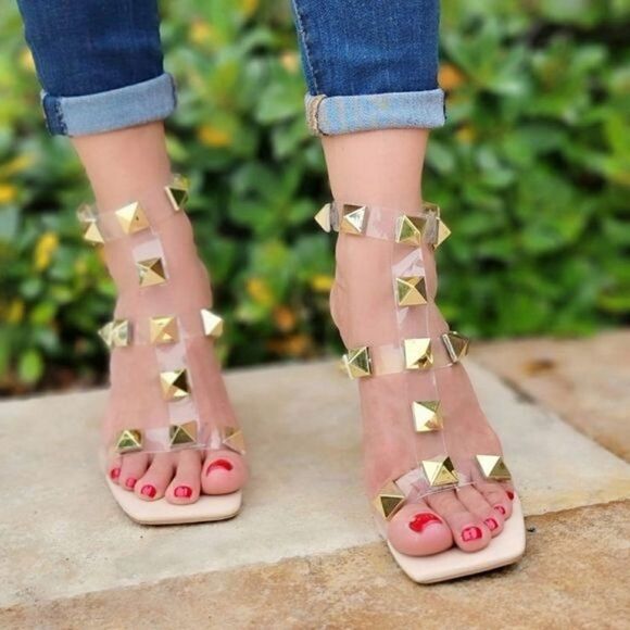 Gold Studded Clear Heels - Picture 4 of 6